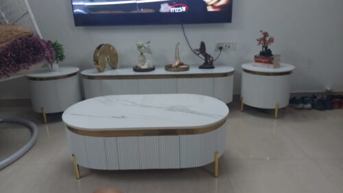 PAAM WOOD Marble-Top Wooden Coffee Center Table with Iron Legs, White 42"X24"X18" Premium, Living Room, PVD Coating, Modern, Entryway Furniture photo review