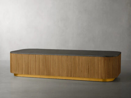 PAAM WOOD Caiz Luxury Marble-Top Wooden Center Table for Living Room | Louvers | Size 30X60X17 inch /Modern Entryway Furniture | Coffee Table