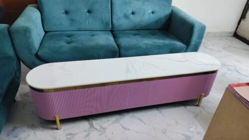 PAAM WOOD Mazzo Modern TV Unit/Console – 70"x15"x18" White Marble Top with Golden Acrylic, Waterproof Plywood & Charcoal Louvers – Media Cabinet | Modern TV Stand Console Without Storage photo review