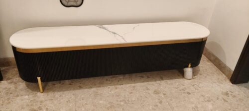 PAAM WOOD Mazzo Modern TV Unit/Console – 70"x15"x18" White Marble Top with Golden Acrylic, Waterproof Plywood & Charcoal Louvers – Media Cabinet | Modern TV Stand Console Without Storage photo review