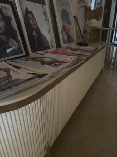 PAAM WOOD Mazzo Modern TV Unit/Console – 70"x15"x18" White Marble Top with Golden Acrylic, Waterproof Plywood & Charcoal Louvers – Media Cabinet | Modern TV Stand Console Without Storage photo review