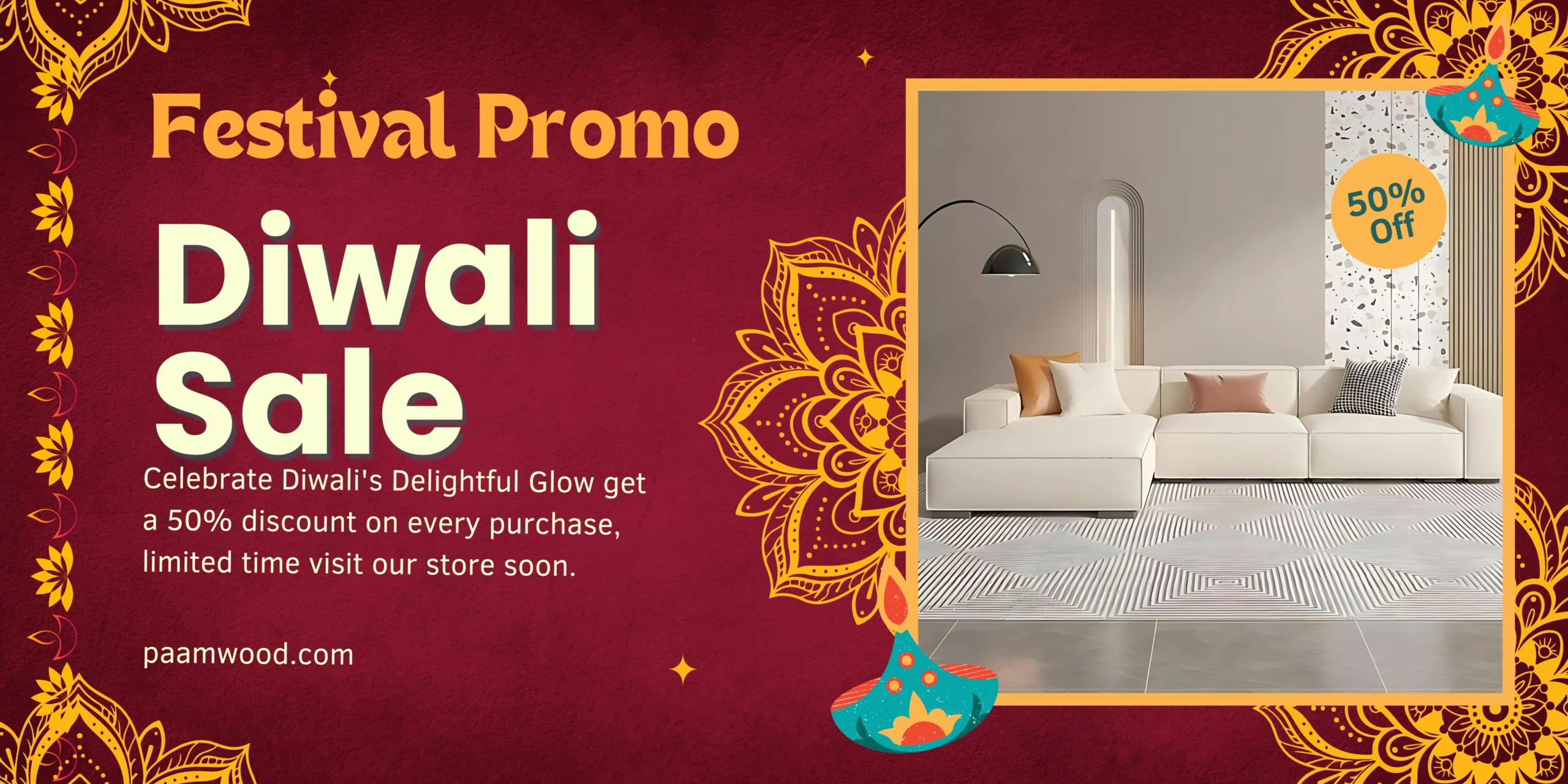 Dark Green and Yellow Traditional Indian Diwali Sale Promotion Banner