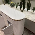 PAAM WOOD Modern Console Table, 55 x 15 x 30 inch, White Ribbed Design, Marble Top, Gold Accents, 4-Door Storage Cabinet, Waterproof Plywood, PVD-Coated Legs, Elegant Entryway or Living Room Console photo review