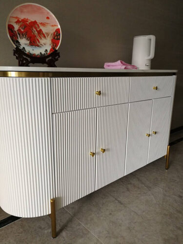 PAAM WOOD Modern Console Table, 55 x 15 x 30 inch, White Ribbed Design, Marble Top, Gold Accents, 4-Door Storage Cabinet, Waterproof Plywood, PVD-Coated Legs, Elegant Entryway or Living Room Console photo review