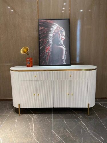 PAAM WOOD Modern Console Table, 55 x 15 x 30 inch, White Ribbed Design, Marble Top, Gold Accents, 4-Door Storage Cabinet, Waterproof Plywood, PVD-Coated Legs, Elegant Entryway or Living Room Console photo review