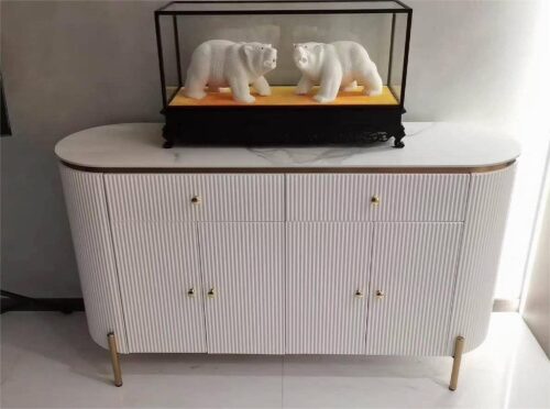 PAAM WOOD Modern Console Table, 55 x 15 x 30 inch, White Ribbed Design, Marble Top, Gold Accents, 4-Door Storage Cabinet, Waterproof Plywood, PVD-Coated Legs, Elegant Entryway or Living Room Console photo review