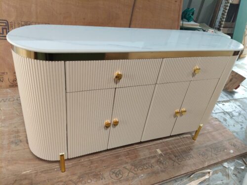 PAAM WOOD Modern Console Table, 55 x 15 x 30 inch, White Ribbed Design, Marble Top, Gold Accents, 4-Door Storage Cabinet, Waterproof Plywood, PVD-Coated Legs, Elegant Entryway or Living Room Console photo review