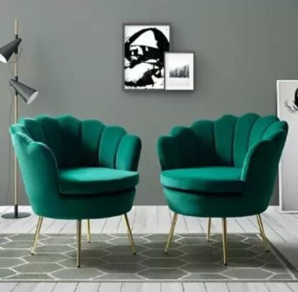 Paam Wood Metal Living Room Chair (Green)