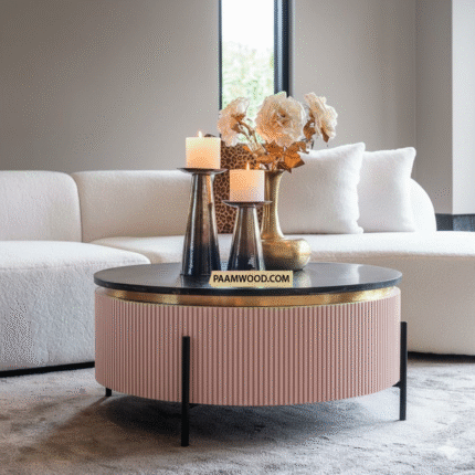 Premium Luxury Nazaara Marble-Top Coffee Table with Iron Legs & PVD Coating | Modern Round Wooden Center Table for Living Room & Entryway