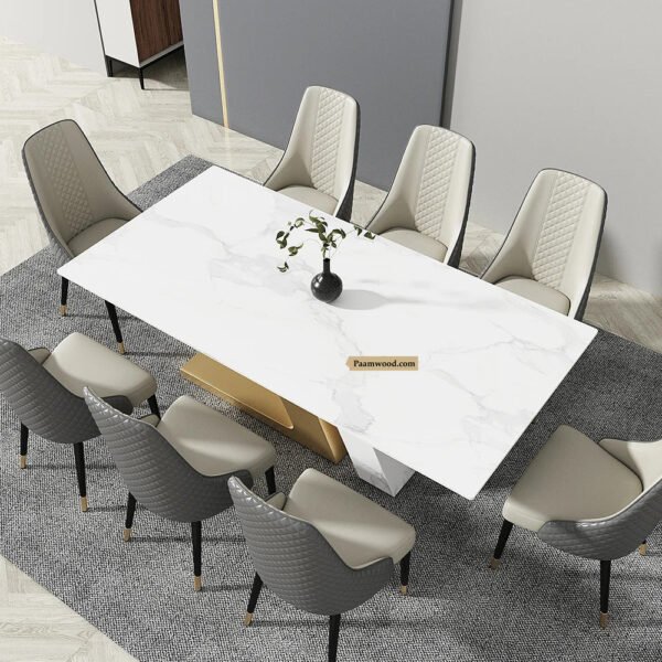 LOGAN Premium Marble Top Dining Table with Solid Wood Base