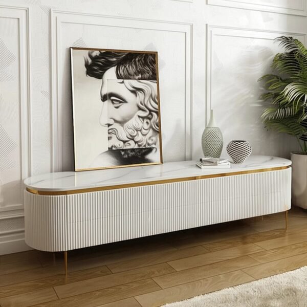 Mazzo Modern TV Unit Console with Marble Top Louvers