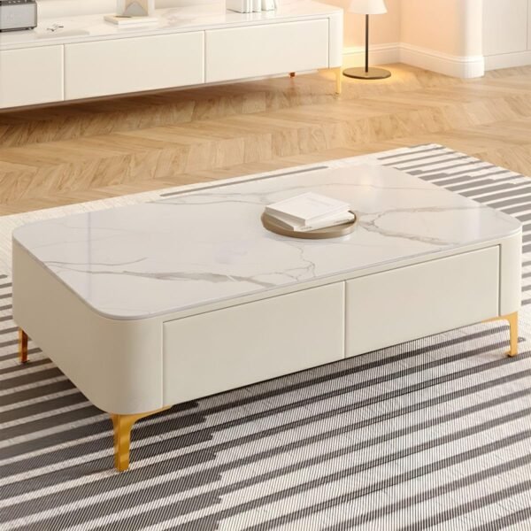 Furo Premium Marble Top Wooden Centre Table with Iron Legs