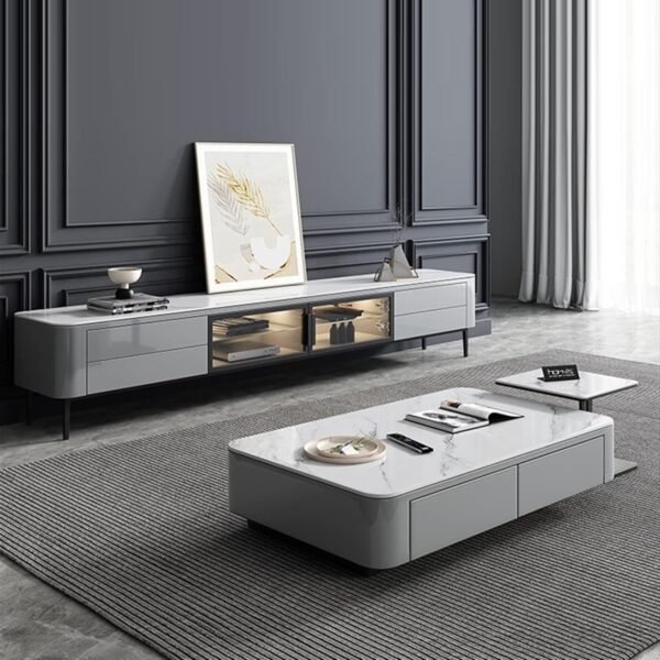 SHREE Centre Table with Marble Top Two Drawer Storage