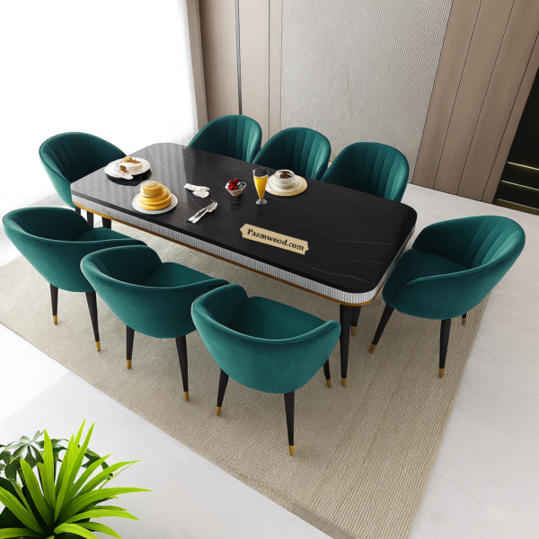 Marble Top Dining Table Set with Sheesham Upholstered Chairs