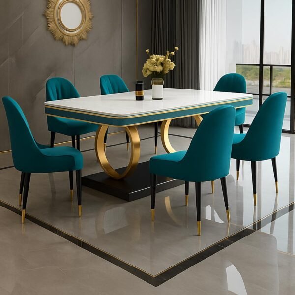 Four Seater Dining Table with Marble Top Upholstered Chairs
