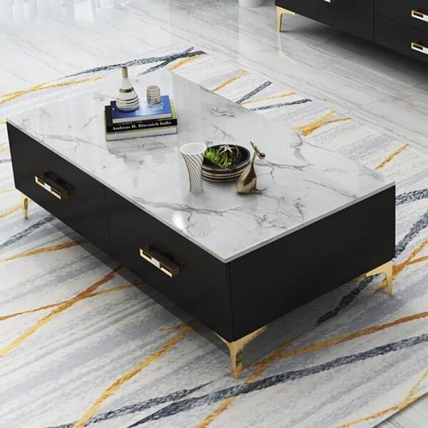 Premium Luxury Nazaara Marble Top Coffee Table with Iron Legs