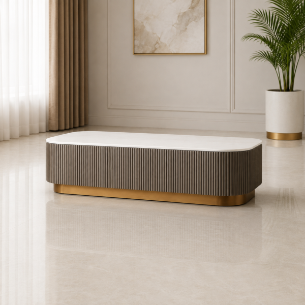 Caiz Luxury Marble Top Wooden Centre Table with Louvers
