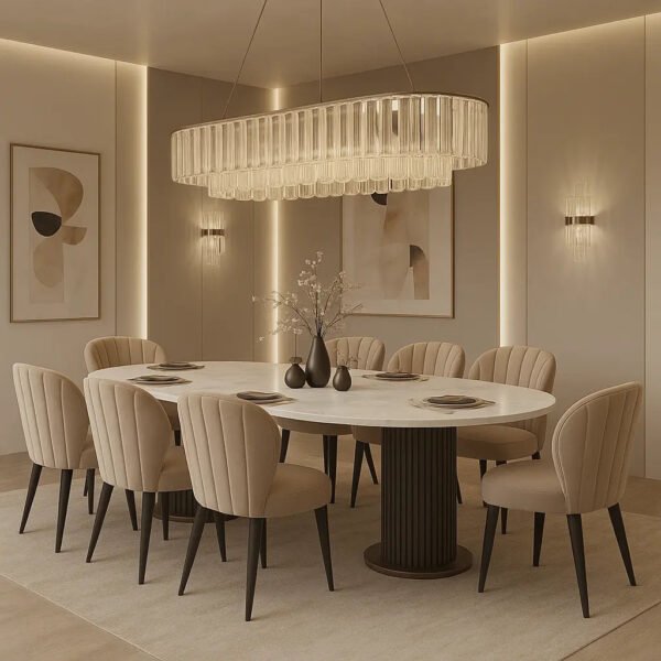 OakAura Modern Marble Top Dining Table with Charcoal Base