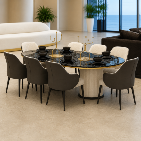 Hector Marble Top Dining Table Set with Sheesham Chairs