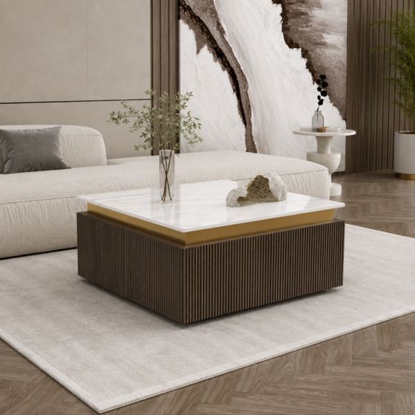 Luxury Marble Top Wooden Centre Table with Louvers