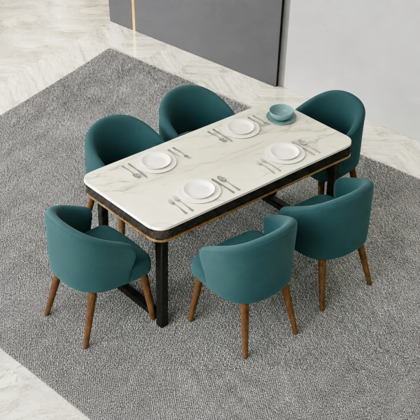 Modern Marble Top Dining Table Set with Sheesham Chairs