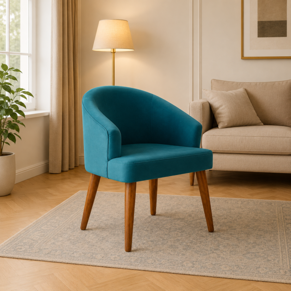 Solo Velvet Fabric Dining Chair with Wooden Frame Legs