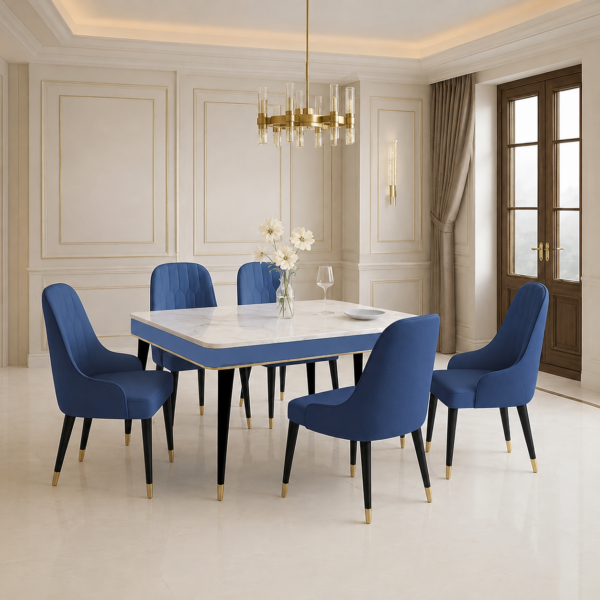 Swiss Modern Dining Table Set with Sheesham Upholstered Chairs