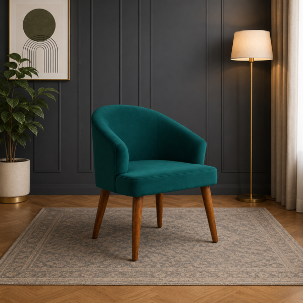 Velvetine Arm Chair with Sheesham Wood Legs Premium Velvet