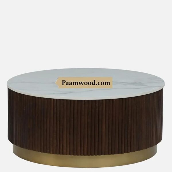 PAAM WOOD Premium Luxury Marble-Top Wooden Center Table with Louvers & Acrylic Wooden Base | Premium Coffee Table for Living Room & Office