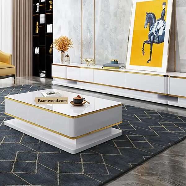 PAAM WOOD Premium Marble-Top Wooden Center Table for Living Room | Coffee Table | Contemporary Design Craftsmanship - 42x24x18