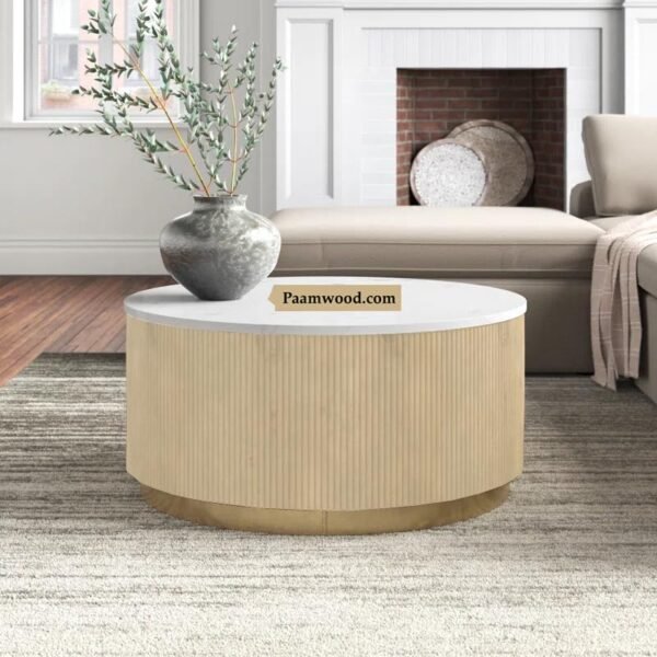 PAAM WOOD Premium Luxury Marble-Top Wooden Center Table with Louvers & Acrylic Wooden Base | Premium Coffee Table for Living Room & Office