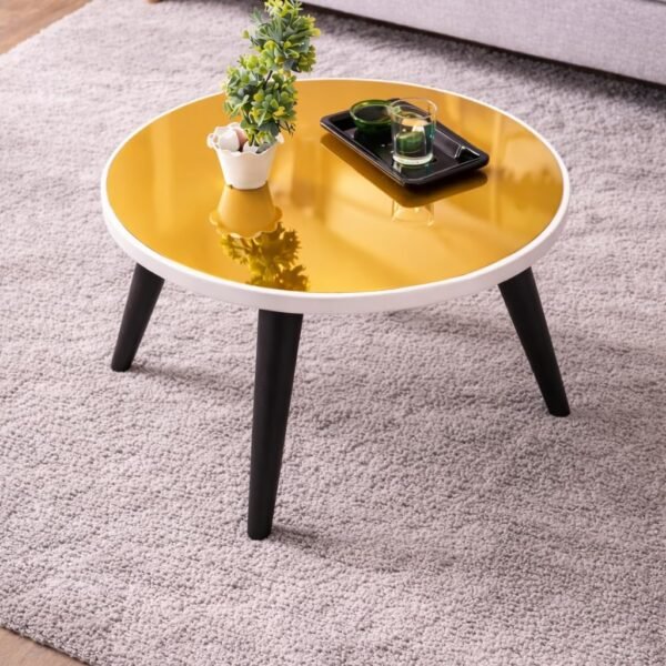 PAAM WOOD Premium Golden Top Center Table for Living Room | Modern Luxury Tea Table | Wooden Base with Sheesham Legs | Waterproof Ply | 17x17x17 Inch Coffee Table for Home & Office