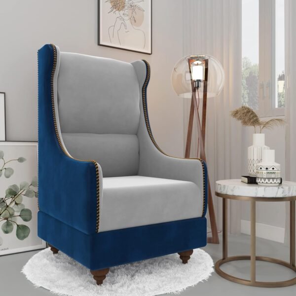 PAAM WOOD Solo Modern High Back Armchair for Women, 59 Inch Solid Wood Upholstered Wingback Sofa Chair, Cushioned Lounge Single Seater for Living Room, Office, Bedroom