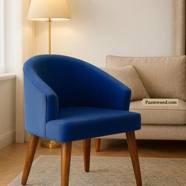PAAM WOOD Premium Sheesham Wood Accent Chair, Velvet Upholstery, 58.4 x 44.5 x 76.2 cm (Blue)
