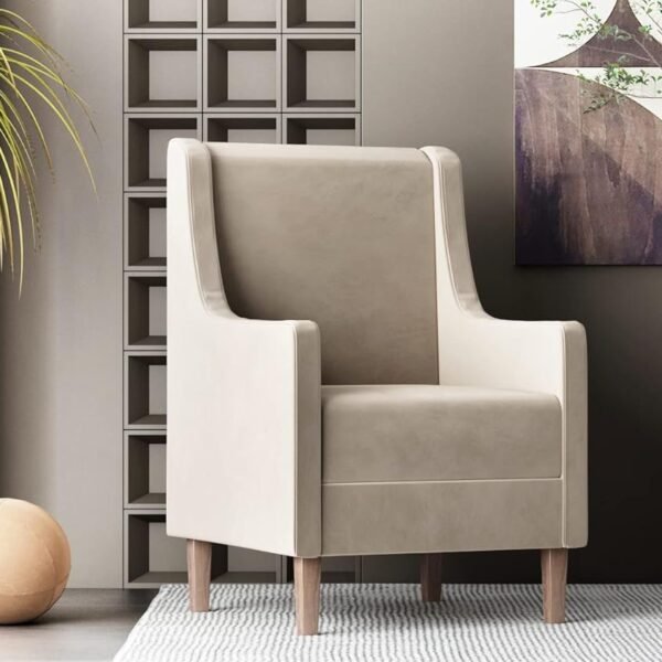 PAAM WOOD Bond Modern High Back Armchair for Women, 59 Inch Solid Wood Upholstered Wingback Sofa Chair, Cushioned Lounge Single Seater for Living Room, Office, Bedroom