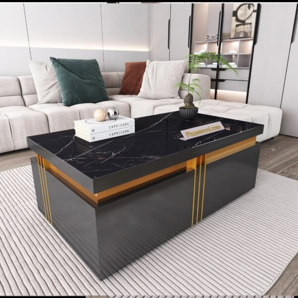 PAAM WOOD Premium Marble-Top Wooden Center Table for Living Room | Coffee Table | Contemporary Design Craftsmanship